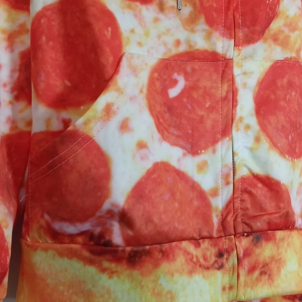 Unisex Pizza pattern long sleeve hoodie scuba like - Picture 4 of 9